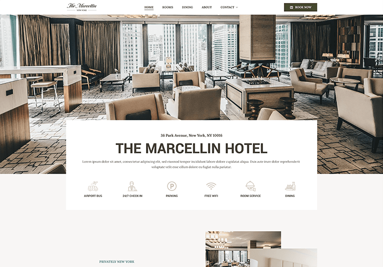 Luxury hotel lounge with city view