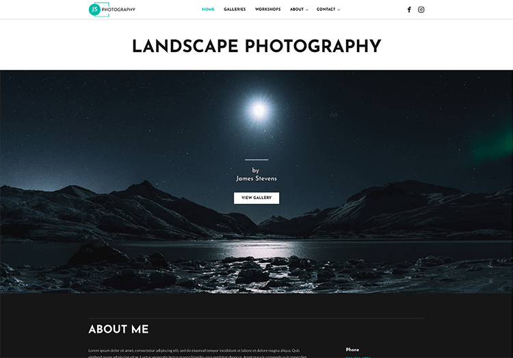 Landscape photography website showcasing mountain scenery