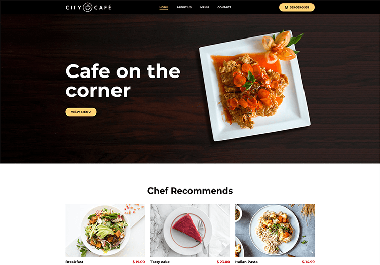 City Café homepage showcasing delicious food dishes