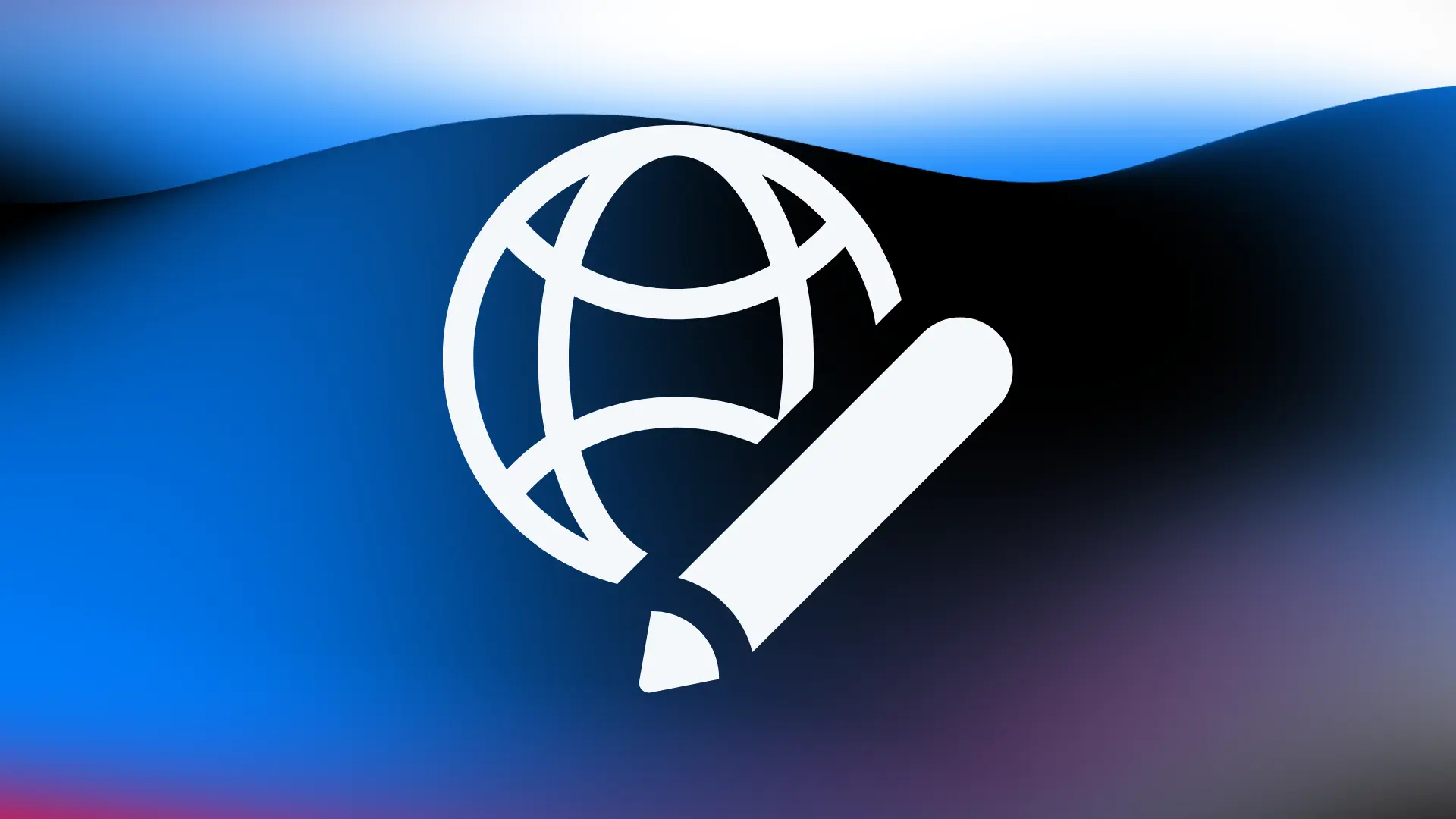 Globe and pencil icon on blue background